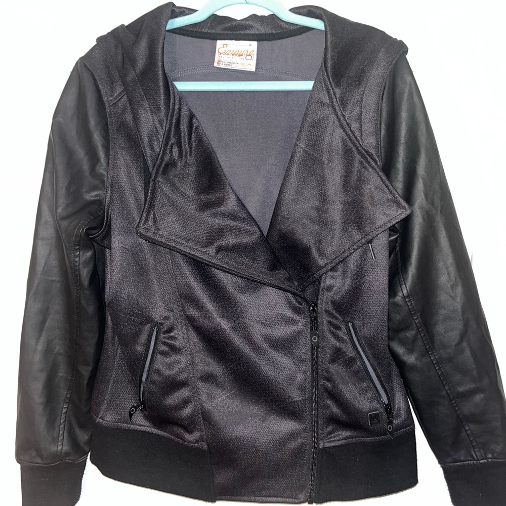Empyre Moto Faux Leather hooded zip up jacket
